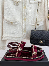 FLAT CHAIN HEART SANDAL IN PLUM PURPLE VELVET